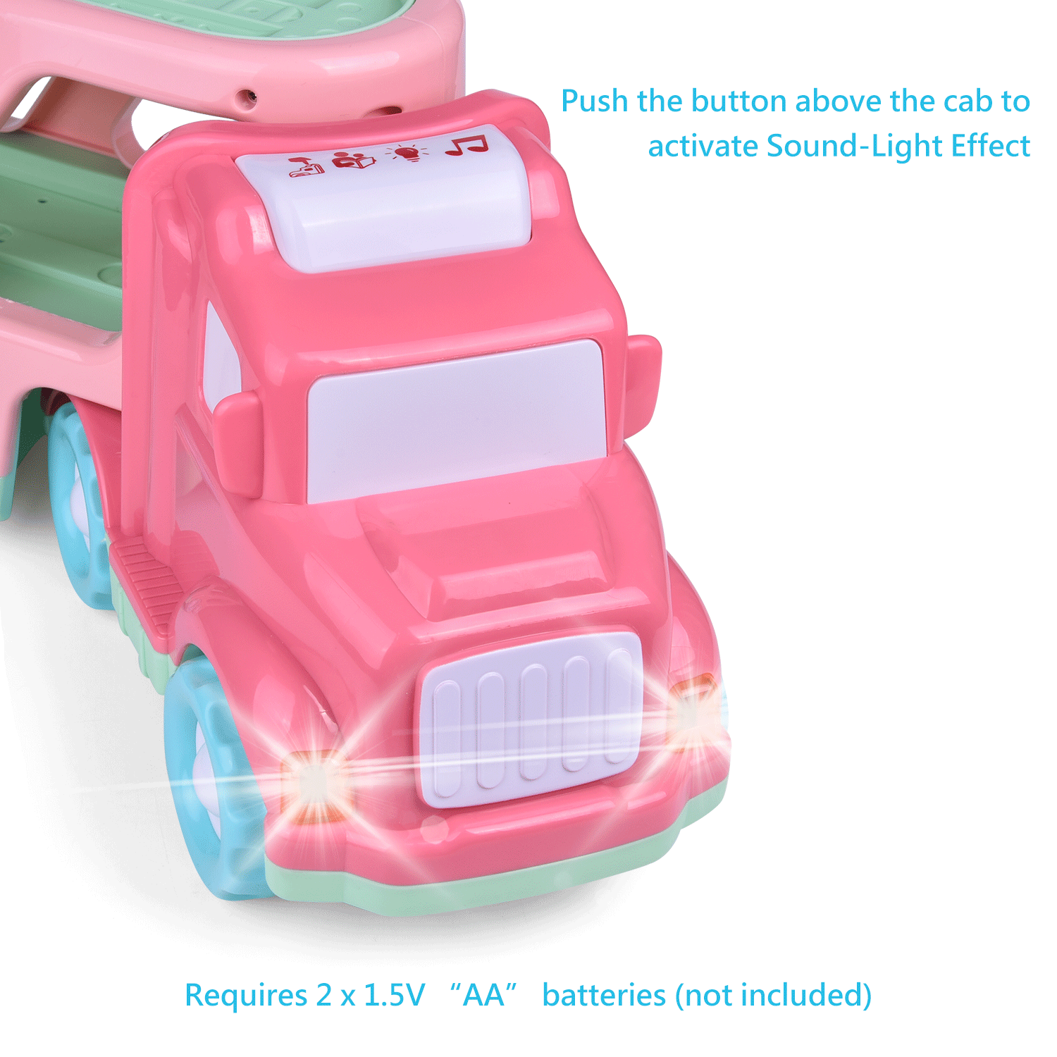 Fun Little Toys – Großhandel Spielzeugauto – Kinder – Cartoon Fahrzeuge Autotransporter LKW Rosa Spielzeug Lichter und Sound6