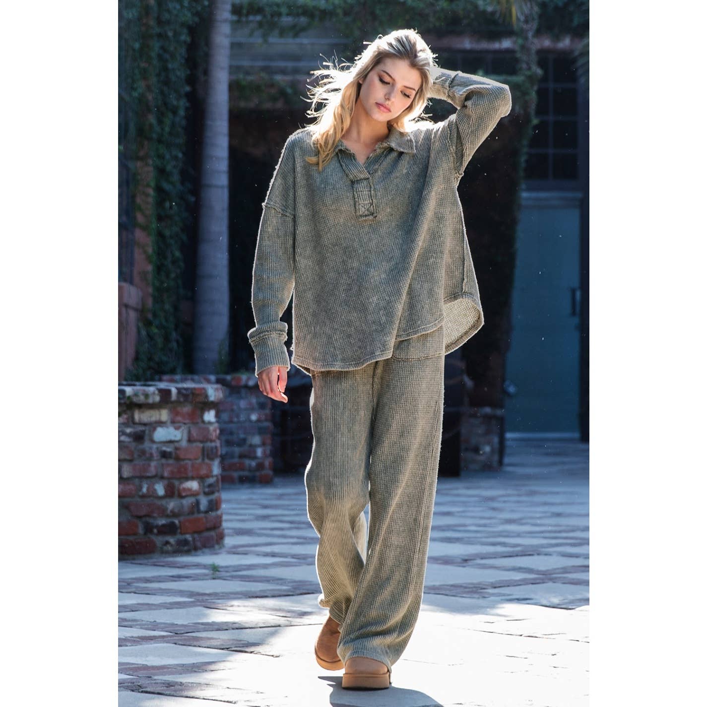 Rae Mode - Wholesale Athletic Pants - Women's - MINERAL WASHED WAFFLE STRAIGHT SWEATPANTS0