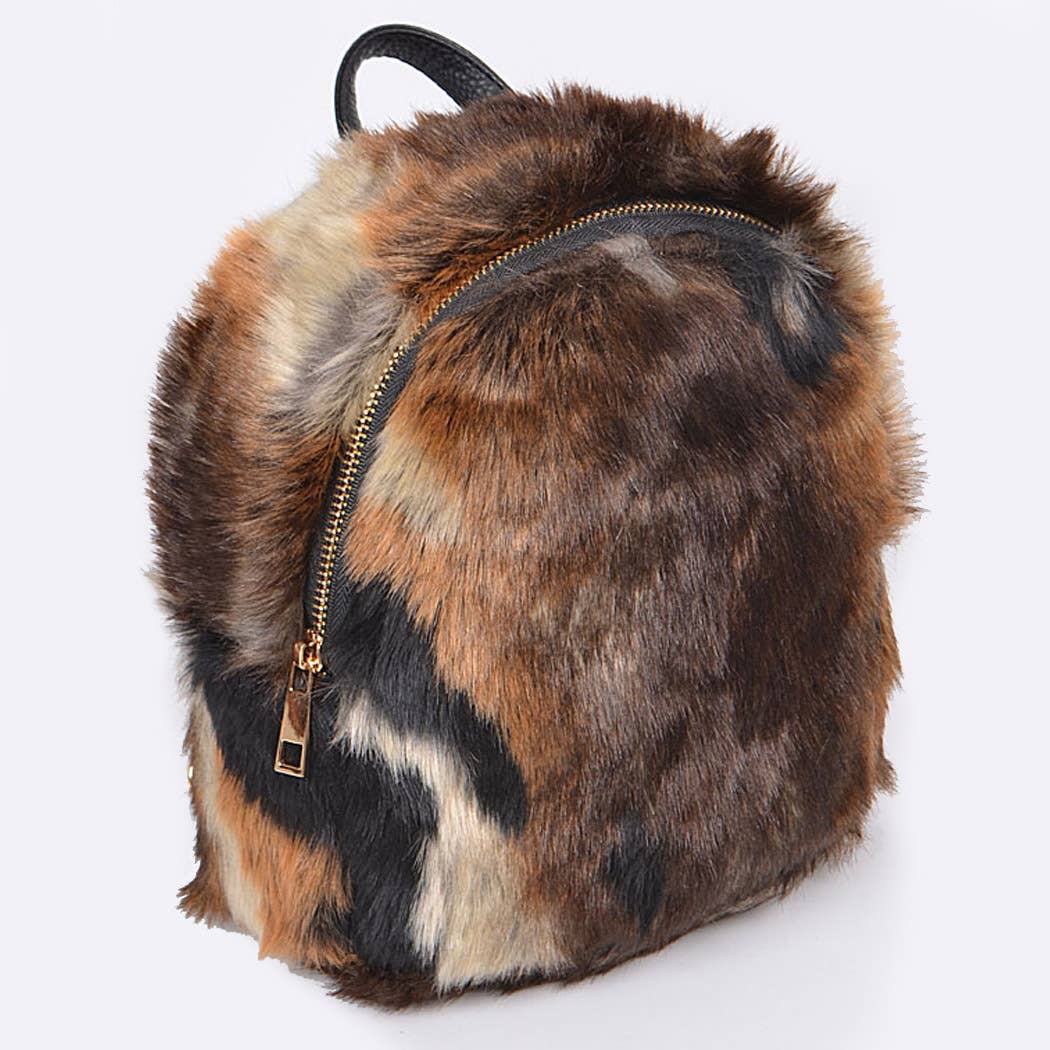 Brown Faux Fur Animal-Inspired Backpack for wholesale on Faire2