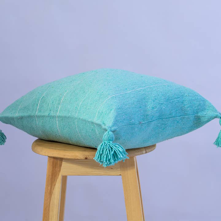 Moroccan Pillow-Bedroom Pillow-Pompom Pillow-Baby Blue for wholesale by woolsouk ( We handle U.S. import procedures for you )