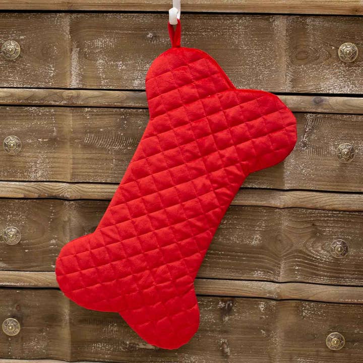 The Royal Standard - Wholesale Holiday Stocking - Pets - Quilted Dog Bone Stocking Red 21x10