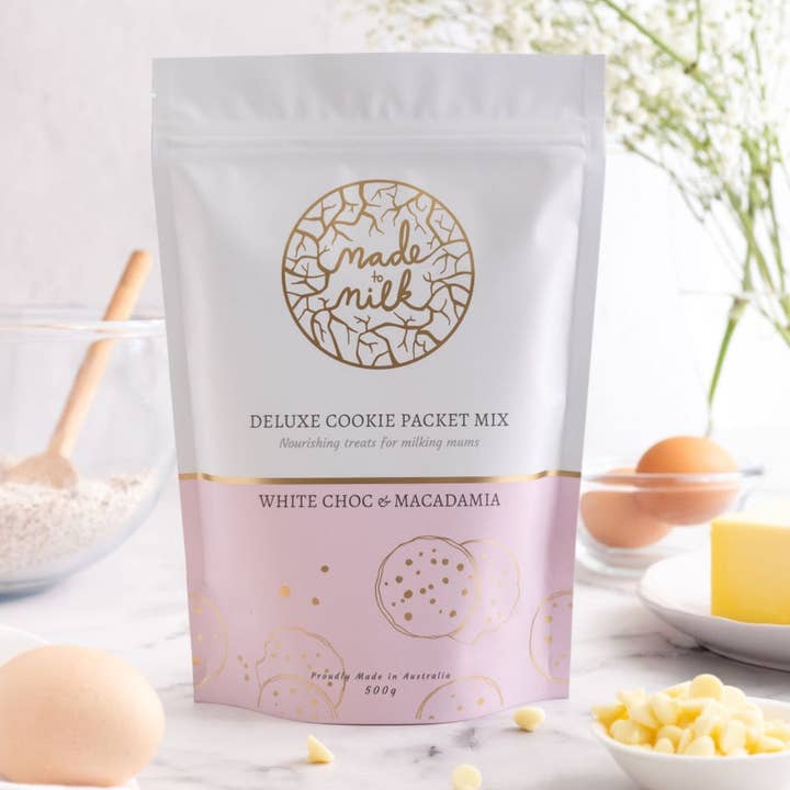 White Choc & Macadamia Packet Mix for wholesale by Made to Milk