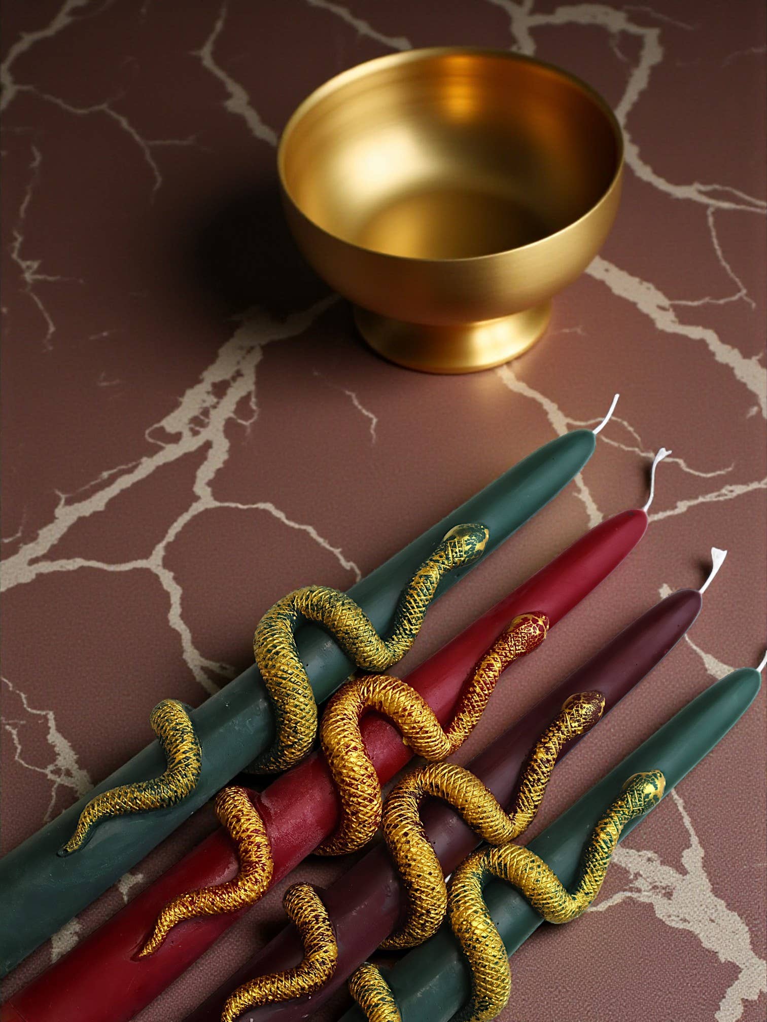 Agaboo Candle – Engroshandel Stearinlys/lysestage – Kronelys med guldslange 24x2,5cm3