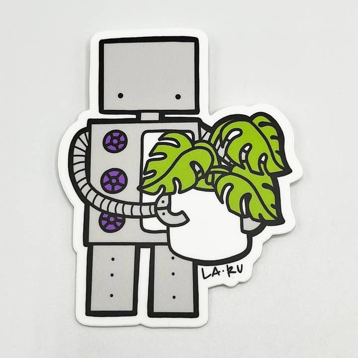 Monstera Robot Vinyl Sticker for wholesale by La Ru