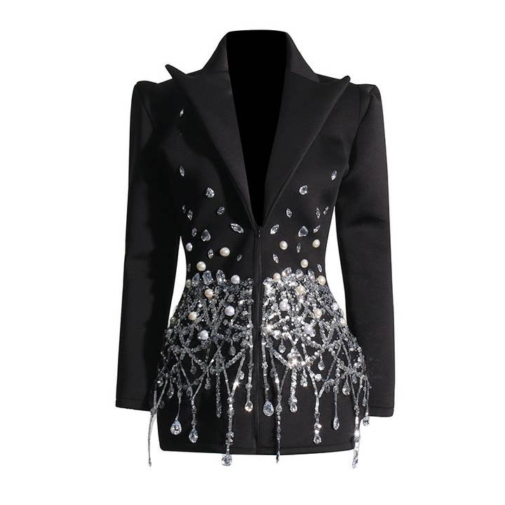 Black DR0143 Sequin Studded High-Waist Suit Dress for wholesale on Faire