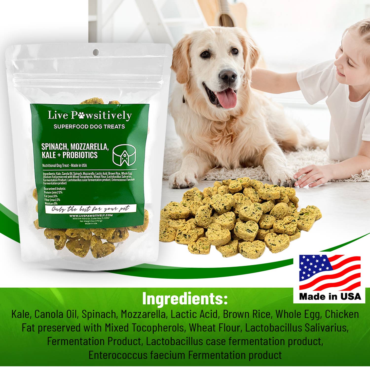 Live Pawsitive - Wholesale Pet Treats - Dog - Spinach, Mozzarella, Kale & Probiotics (soft dog treat)3