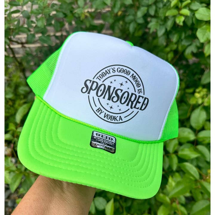 Southern Attitude Designs Inc - Wholesale Trucker Hat - Women's - Sponsored By Vodka DTF Printed Neon Green/White Trucker Hat