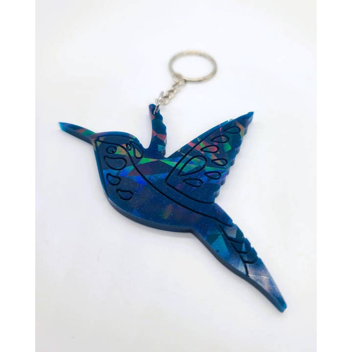 Holographic Eco-Friendly Epoxy Hummingbird Key Chain for wholesale by Slightly Askew Art