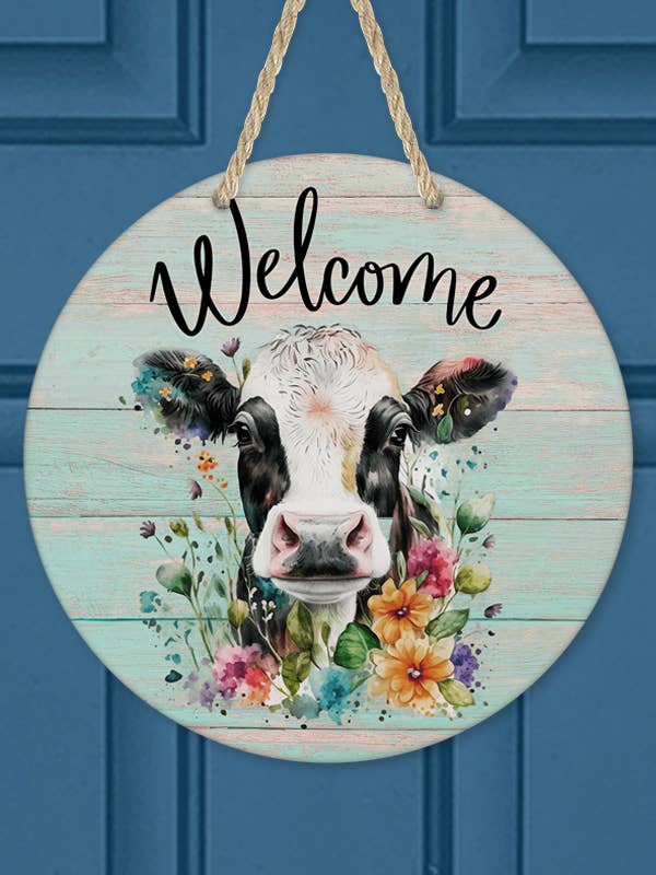 Home Decor Welcome Cow Floral Wall Sign Door Hanger for wholesale by Cali Boutique Wholesale