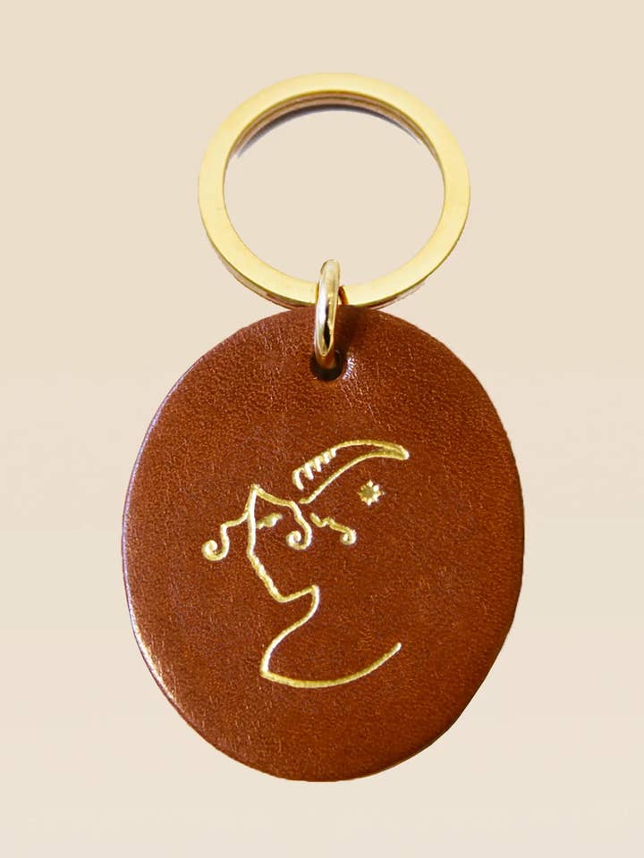 Taurus camel leather astro keychain for wholesale by FAUVETTE PARIS