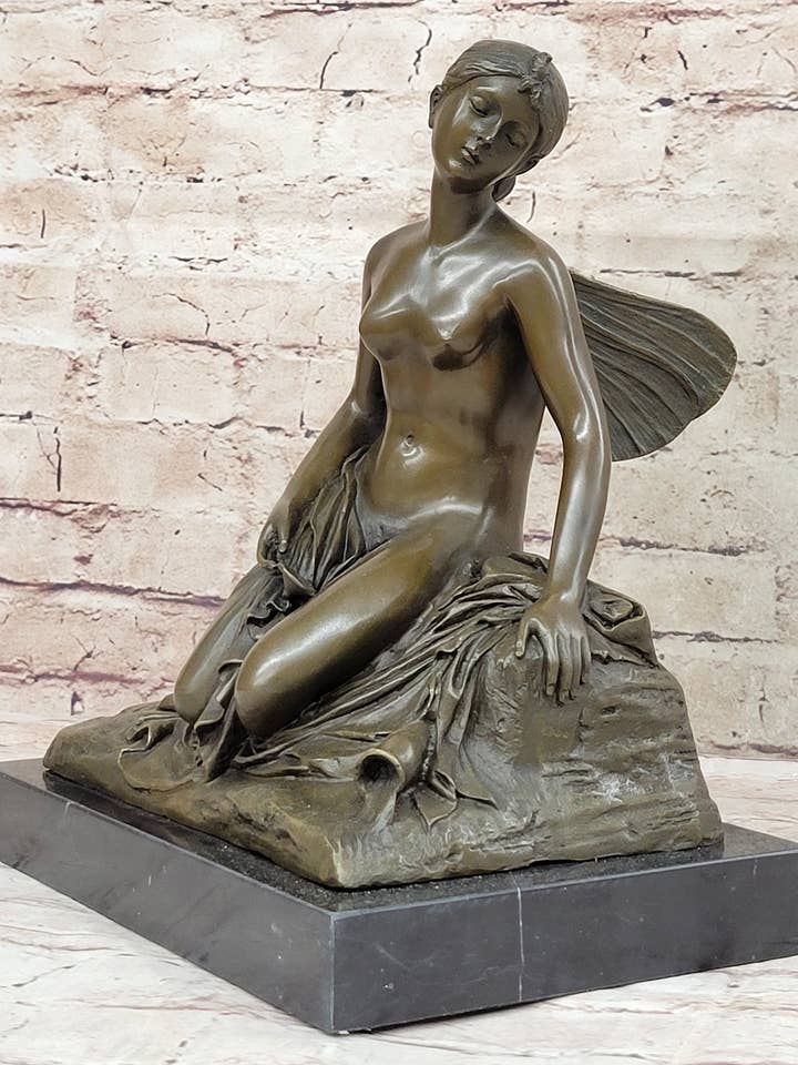 Estatua de mármol de bronce de una diosa desnuda de hada original firmada por M.Nick para venta al por mayor de Bronzhaus