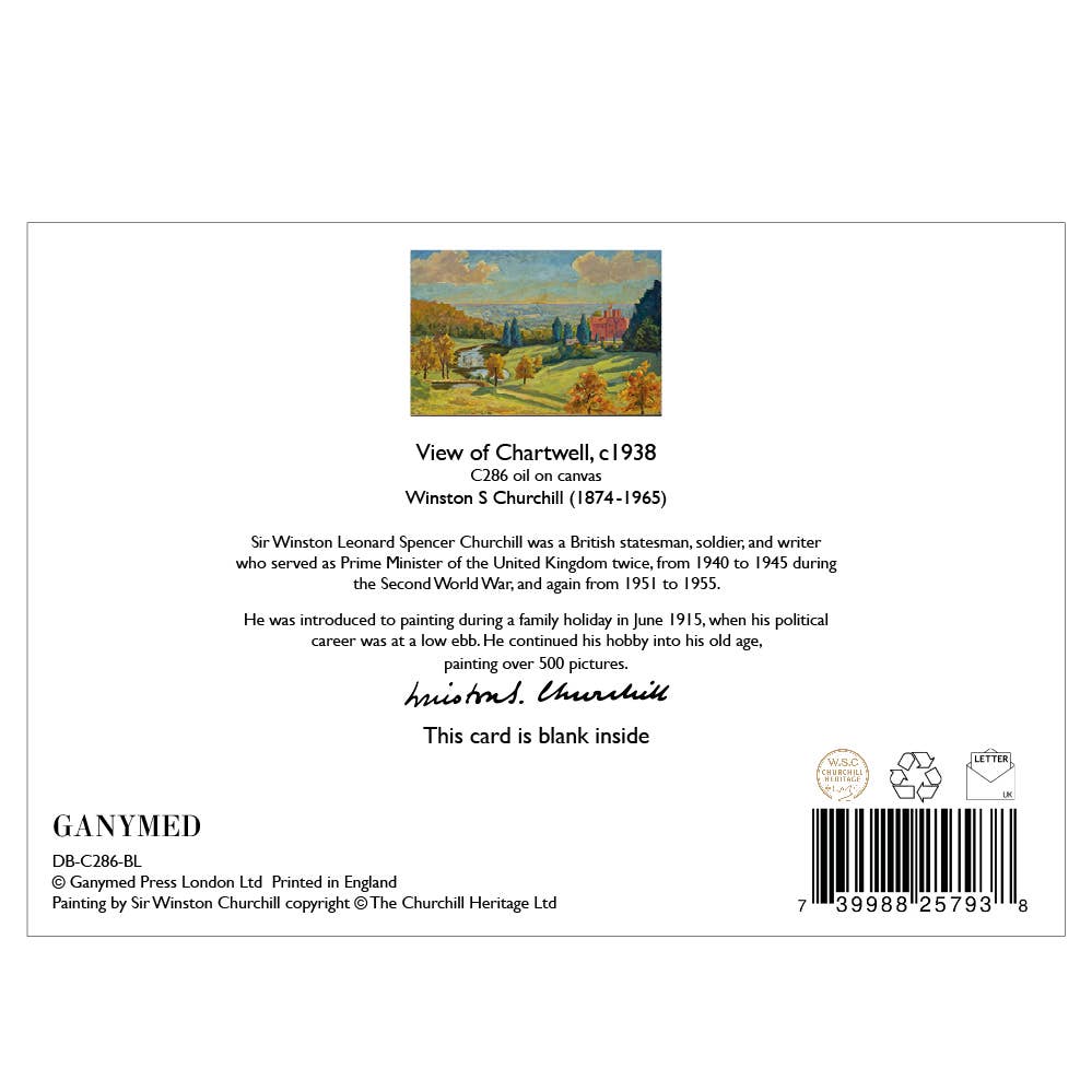 Ganymed Press - Wholesale Everyday Greeting Card - View of Chartwell, c1938 by Winston S Churchill - Blank Card1