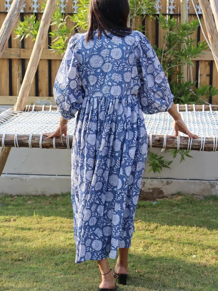 bhavnas boutique – wholesale Klänning - Dam – Blommönster Miniklänning Indisk bomull handgjord klänning