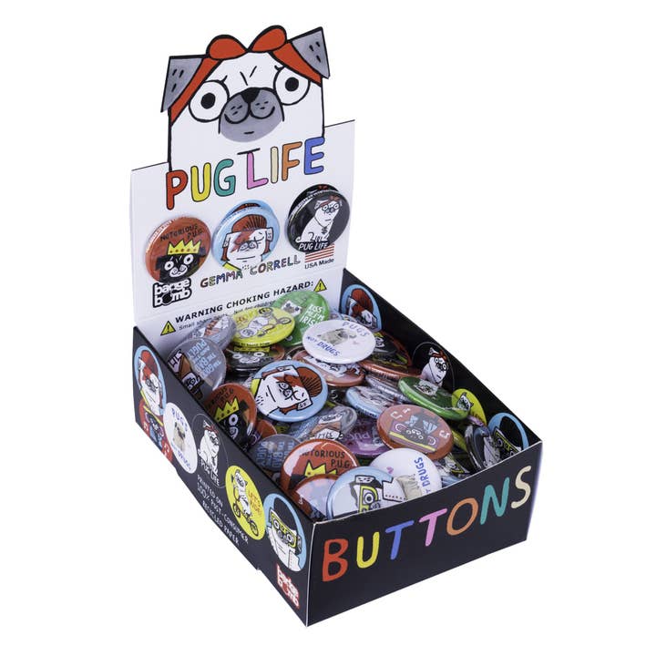 Pug Life 1.25" Button Box for wholesale by Badge Bomb