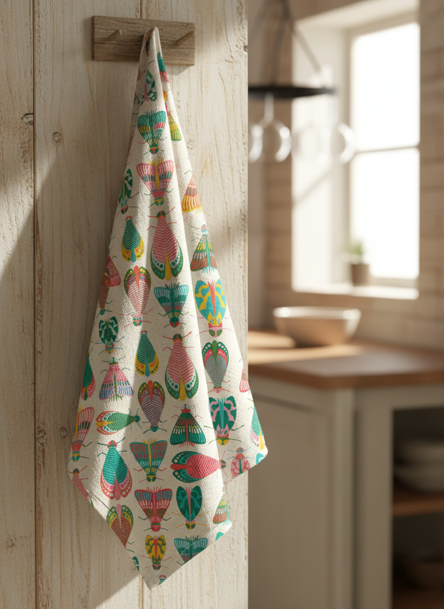 Rebecca Jane Woolbright - Wholesale Tea Towel - Spring Glow Tea Towel – Colorful Moth Linen Kitchen Towel5