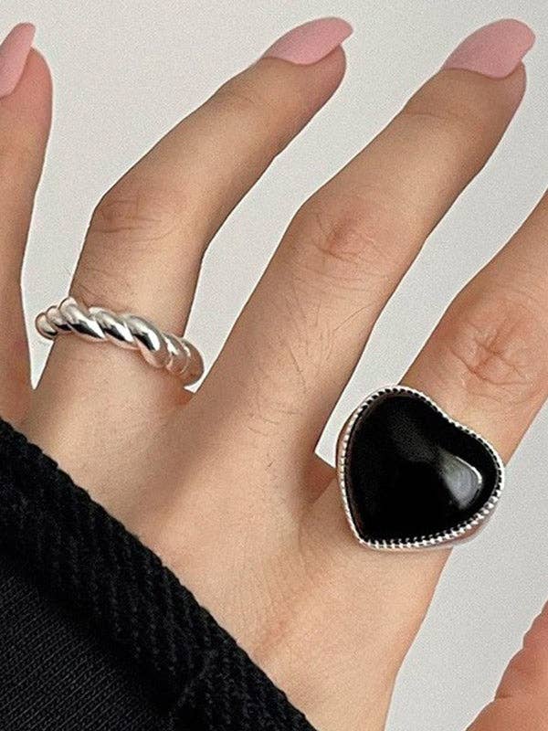 BLACK Adjustable Heart Shape Rings Accessories for wholesale on Faire7