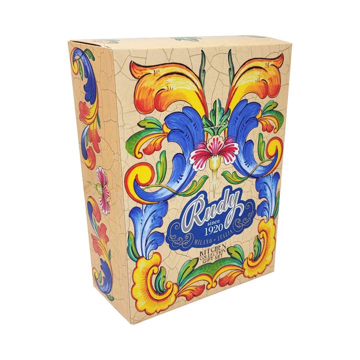 Gift Boxed Set Of Dish Soap, Hand Soap, & Cotton Tea Towel for wholesale by Rudy Profumi