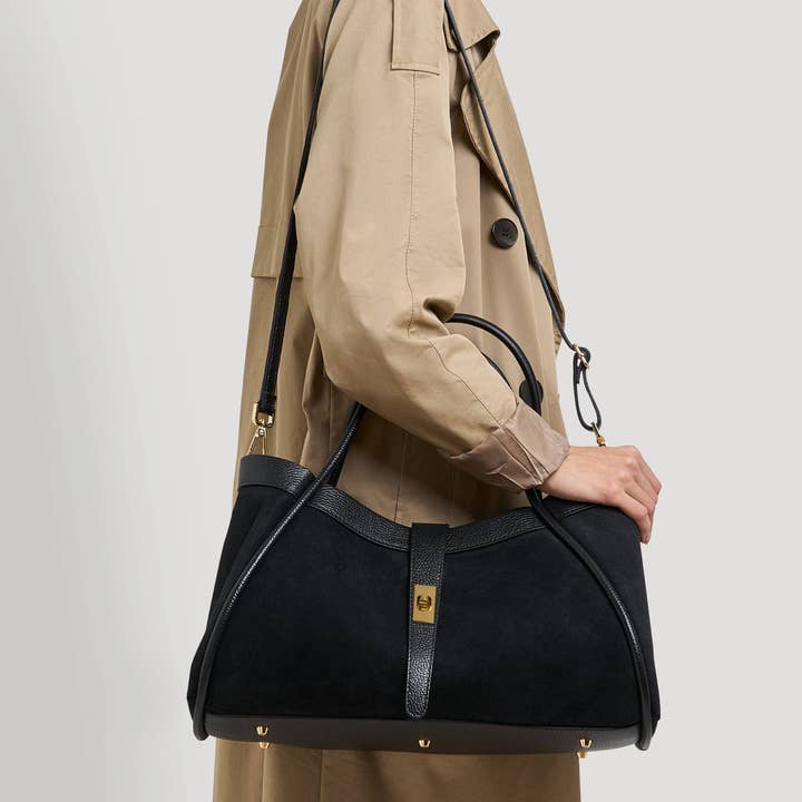 Prestige Milano - Wholesale Tote Bag - Women's - Borsa Mayfair in camoscio nero e pelle Togo6