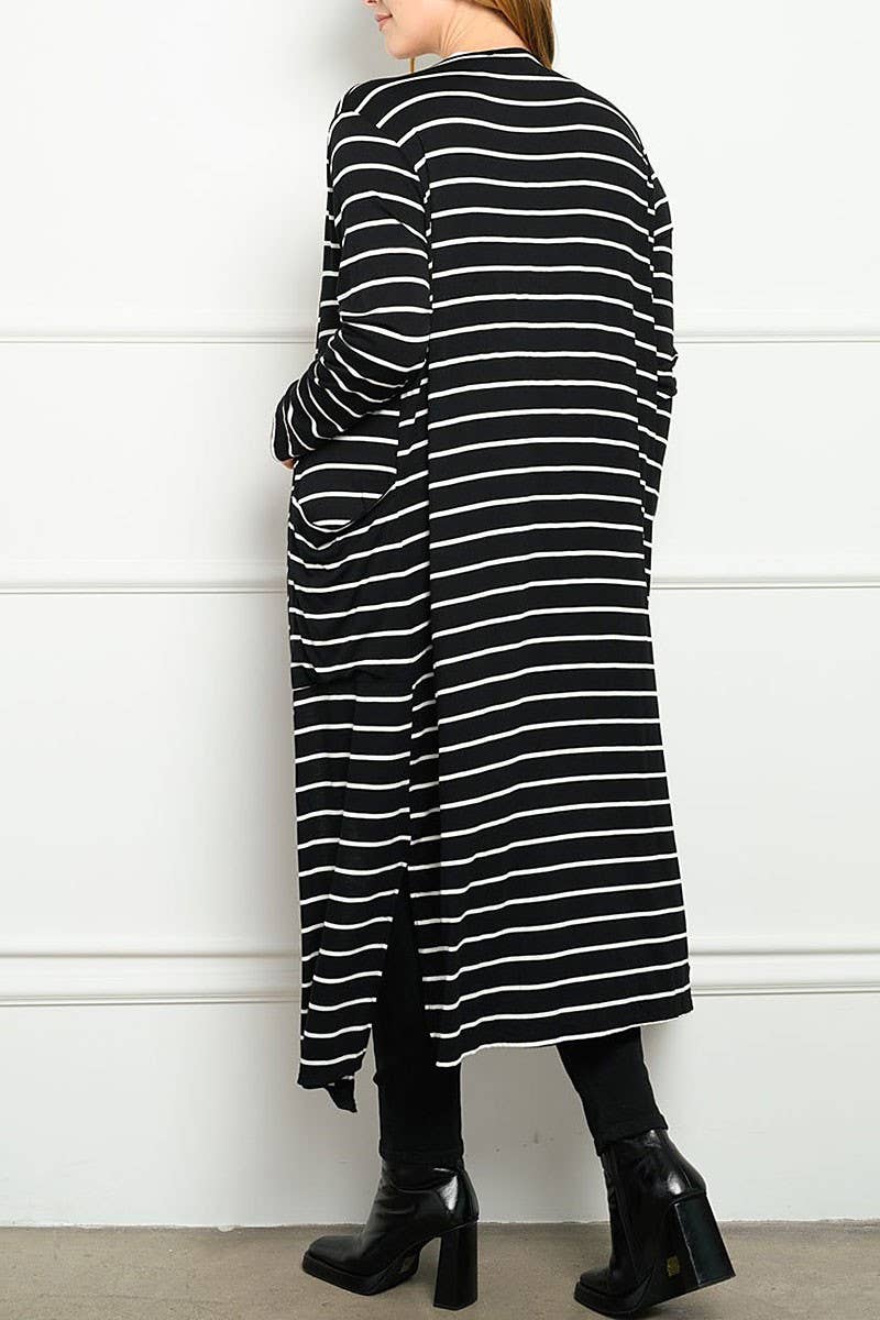 ROUSSEAU – wholesale Cardigan – Women’s – STRIPES WITH POCKETS LONG SLEEVE CARDIGAN3