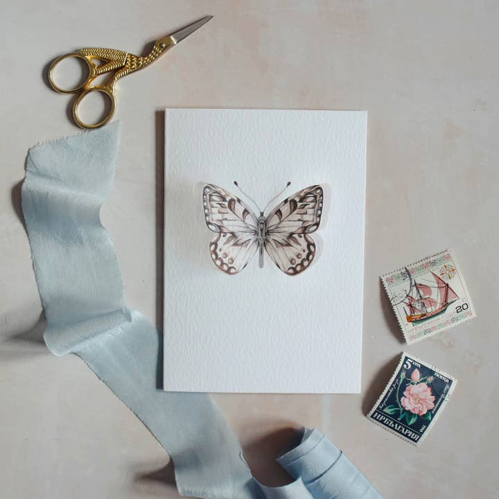 Sophie Brabbins - Wholesale Everyday Greeting Card - Marbled White Pop Out Butterfly Watercolour Greetings Card