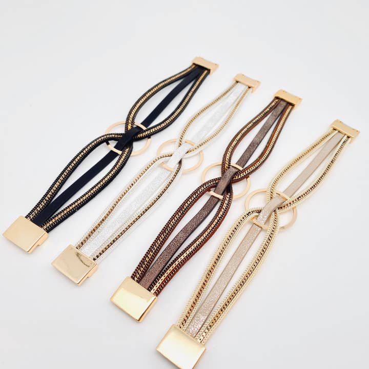 Mio Queena - Wholesale Bangle Bracelet - Magnetic Buckle Ring Charm Leather Bangle Bracelet - BJ/LB