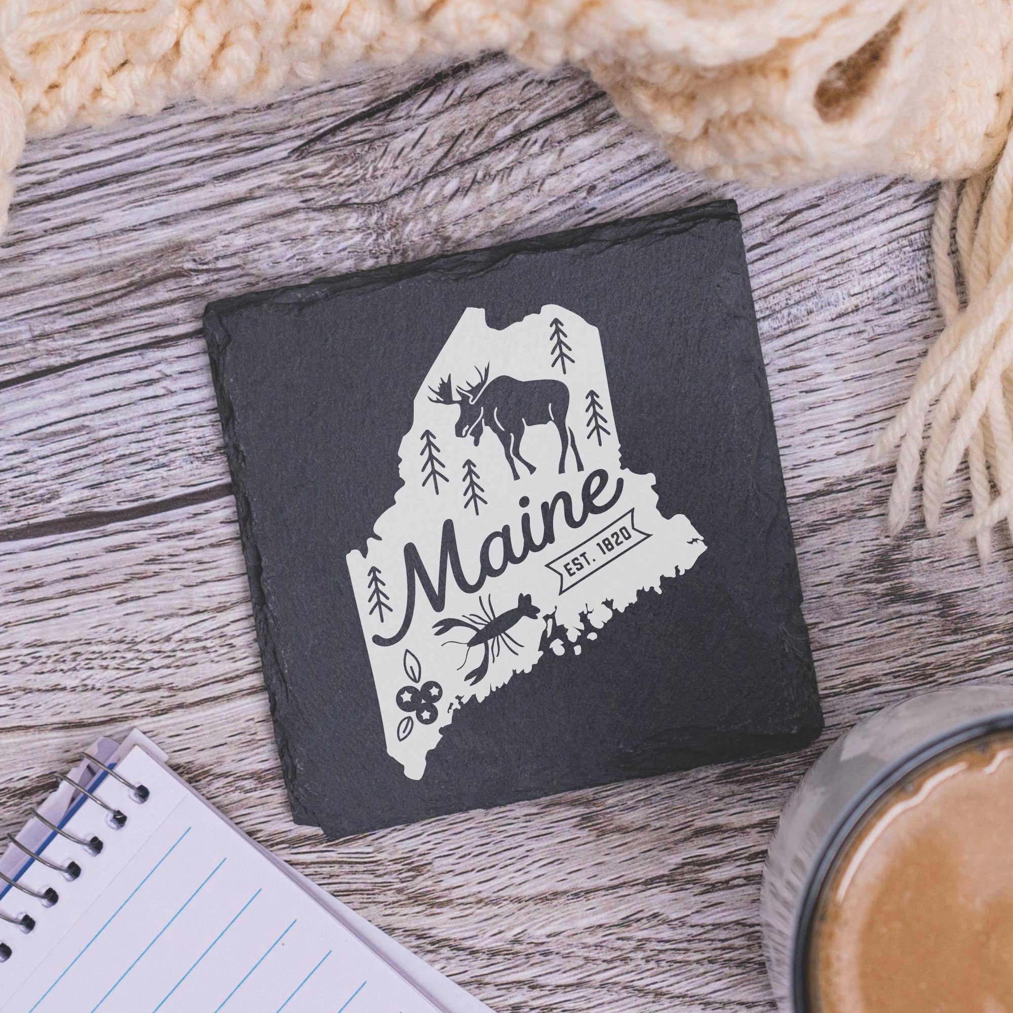 Blue Ridge Mountain Gifts - Wholesale Coasters - Maine Icons - UV Printed Slate Coasters