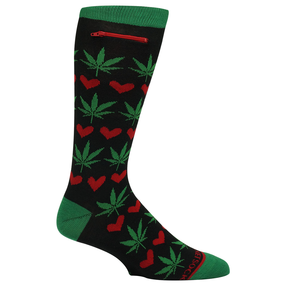 Pocket Socks - Vente Chaussettes – unisexe - Pocket Socks®, feuille de pot et cœurs, taille unique qui convient à la plupart2