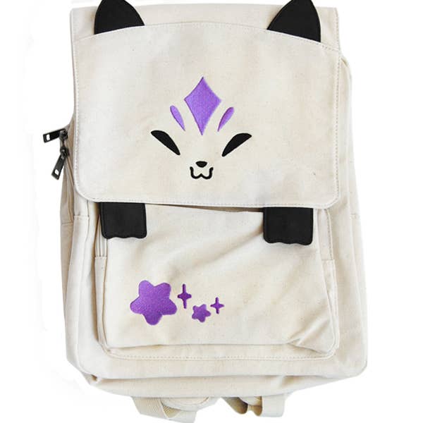 White Queenie Fox Backpack - Purple Stars for wholesale by Floral Frolic