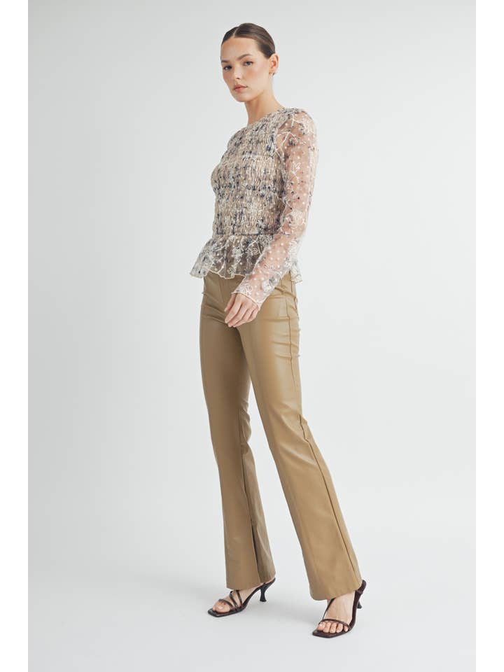 cream Sheer Smocked Embroidered Mesh Peplum Top for wholesale on Faire3