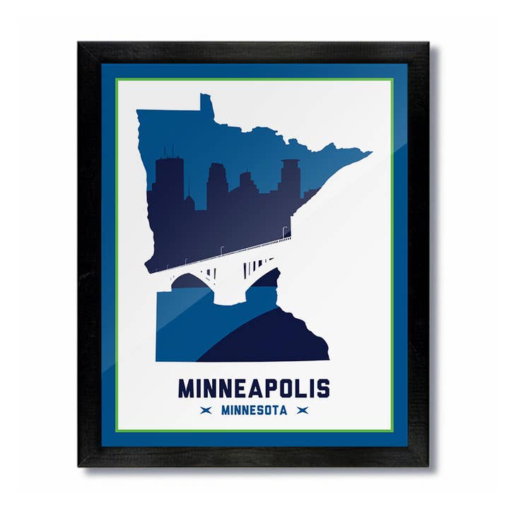 Minneapolis, Minnesota Skyline Print: White & Blue for wholesale by D&W Elements