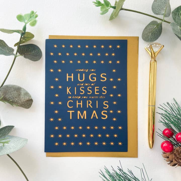 Tarjeta navideña Hug and kisses, tarjeta navideña única para venta al por mayor de Chow's Stories