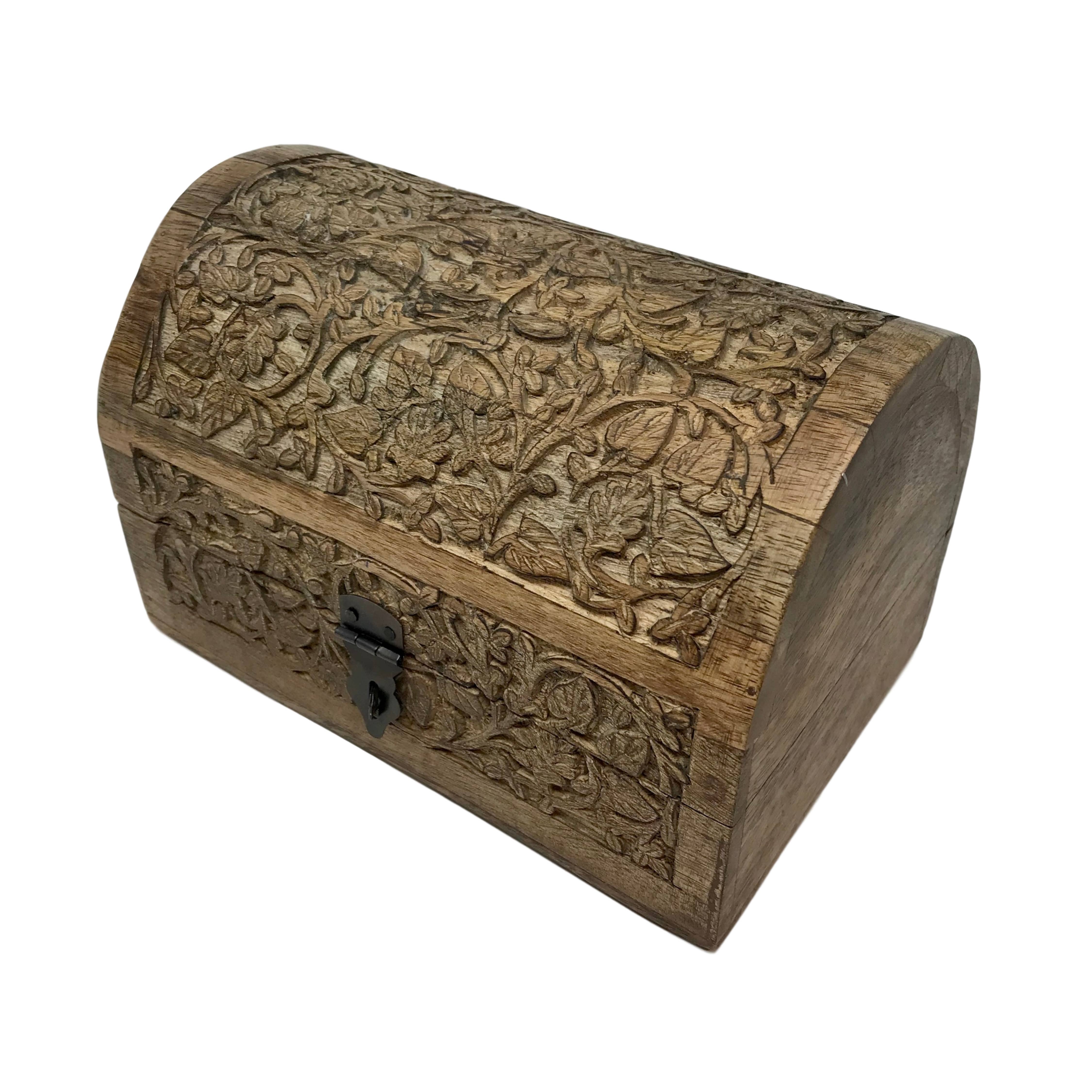 Wilco Home – wholesale Decorative box – Hand-Carved Wood "Vines" Hinged Box Table Chest4