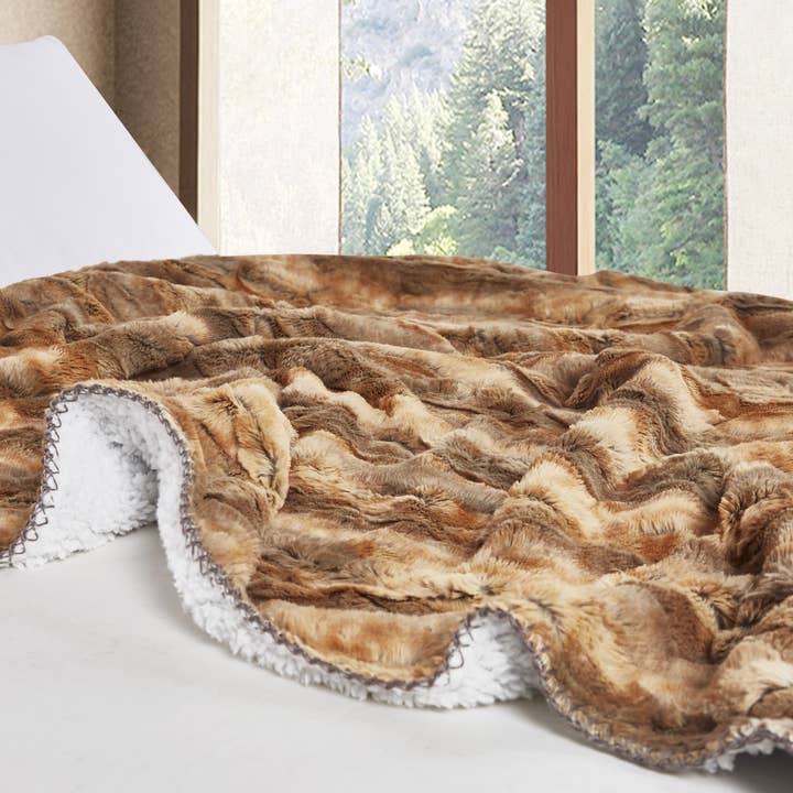 Duke Imports - Wholesale Throw Blanket - "Cedar Bark" Faux Fur Plush Throw Blanket - 50"x70"