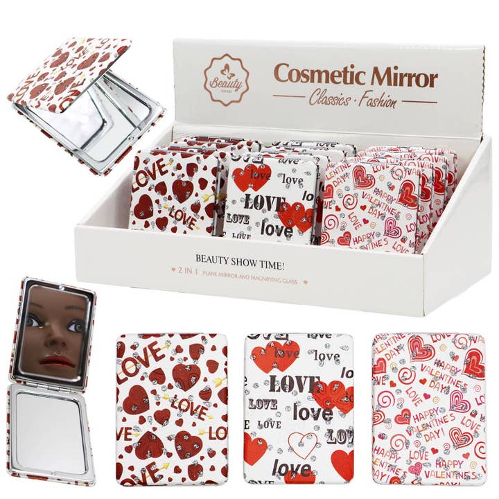 ASSORTED Love Heart Glitter Makeup Mirror - 12 Pcs for wholesale on Faire0