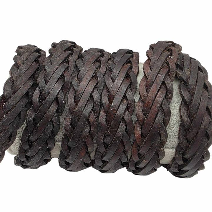 Hvar Braided Leather Cords - 15x4,5mm - Vintage Dark Brown for wholesale by Sun Enterprises B.V.
