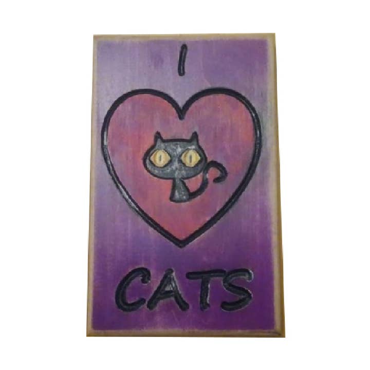 I Heart Cats Carved Wood Sign for wholesale by Canary Hill Works