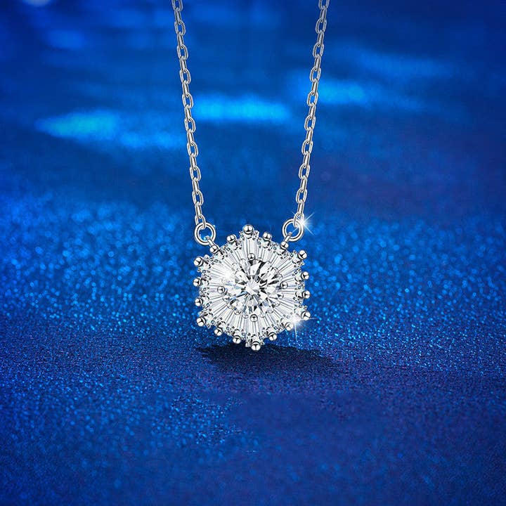 Moissanite Frost Flower Necklace in 925 Sterling Silver for wholesale by Perimade & Co. LLC