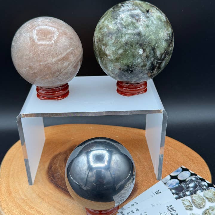 3 pc Shinny Mica Terahertz moonstone sphere trio G907 for wholesale by The 7 Directions