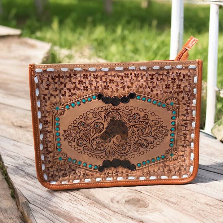 Western Linens - Wholesale Crossbody Bag - Women's - Horse Tooled Leather Crossbody