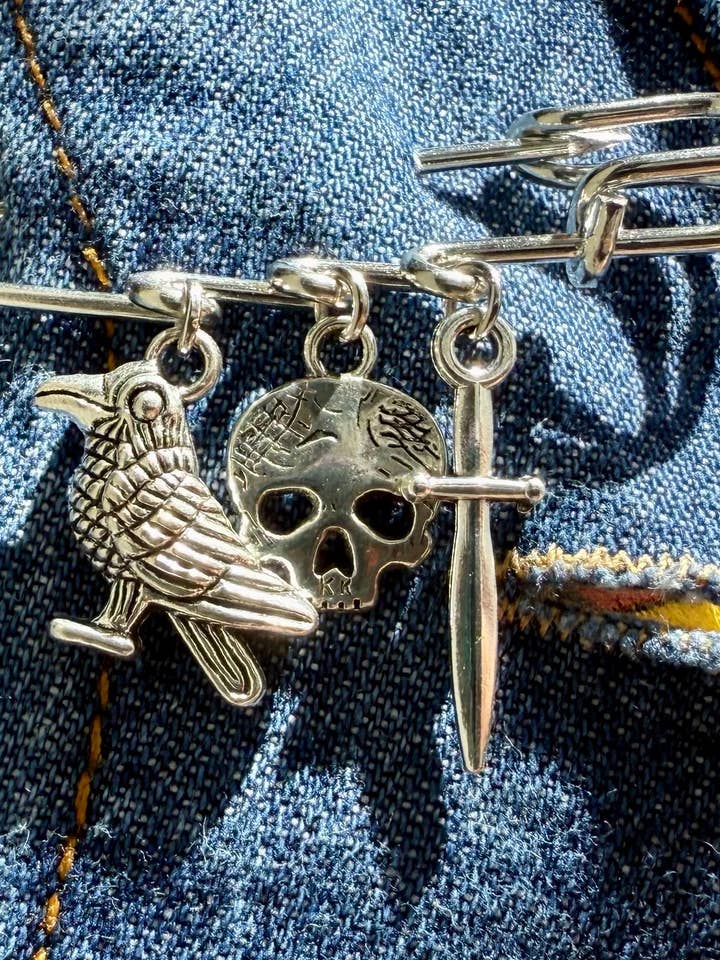 Edgar Allan Poe Safety Pin Brooch / Bag Charm for wholesale by Corkscrew Curiosities