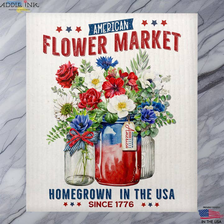 4th of July American Flower Market Swedish Dish Cloth Sponge for wholesale by ADDLE iNK
