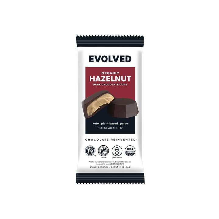 Hazelnut Butter Cups 2pk Pouch - Case of 9 for wholesale by EVOLVED Chocolate