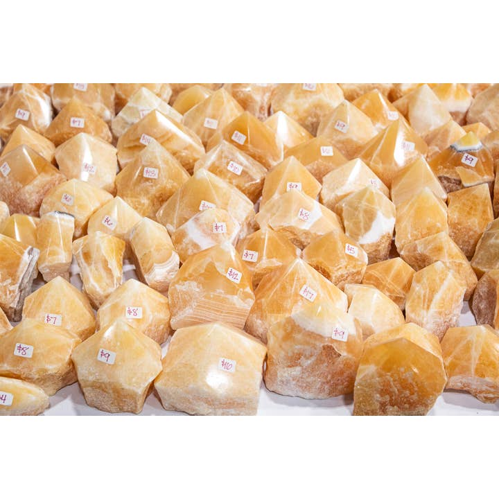 Yellow Calcite Polished Top Points 1Kg/2.20lbs for wholesale by Quasar Gems USA