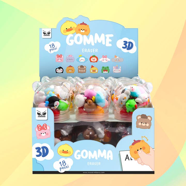 Mood Milano - Wholesale Eraser - Kids - HIGH-QUALITY 3D ERASERS SET OF 12 PCS IN ANIMAL BOWL