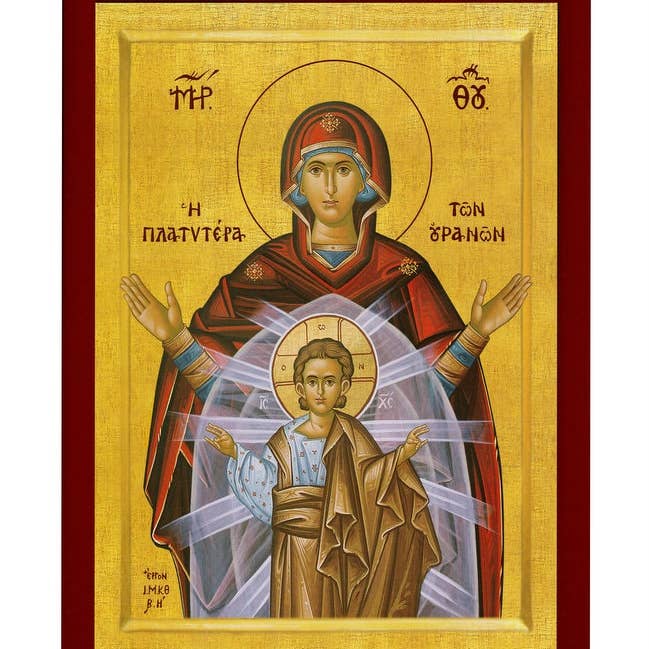 TheHolyArt - Venta al por mayor Panel decorativo - Icono de la Virgen María Panagia Platytera, icono ortodoxo griego hecho a mano, arte bizantino de la Madre de Dios, placa de madera para colgar en la pared de Theotokos3