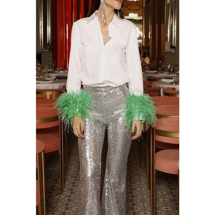 Paperdoll - Wholesale Button Down Shirt - Women's - Woman Long Sleeve Feather Top 10