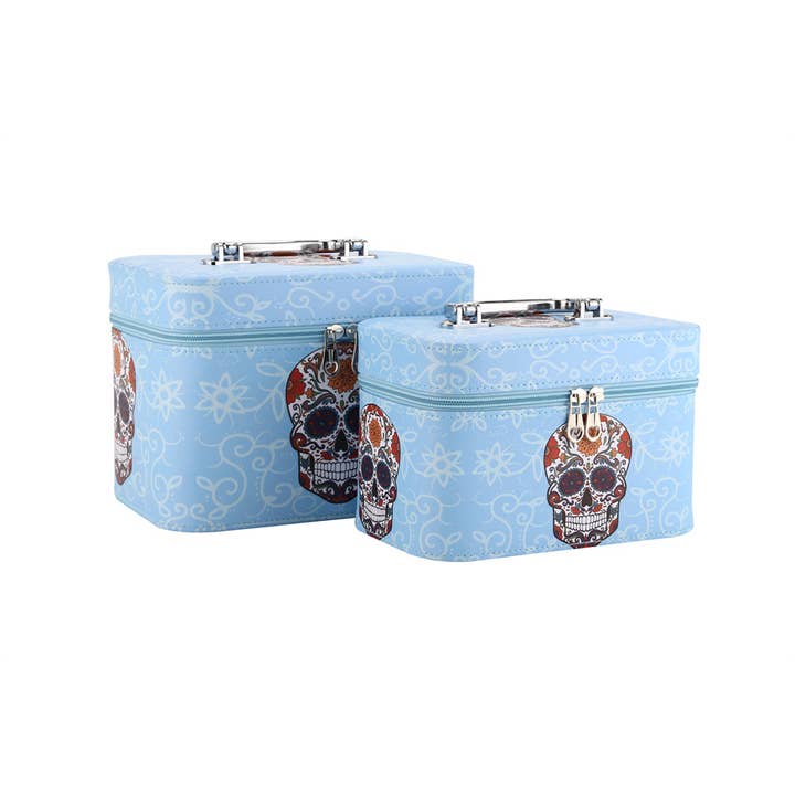 Ladies 2pc Mardigras Skull Hard Case Cosmetic Set for wholesale by Nima Accessories Inc