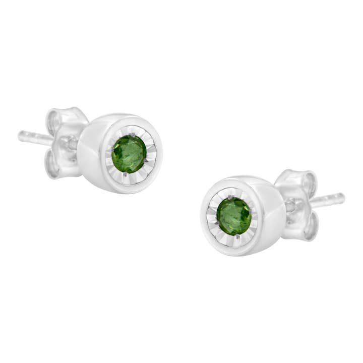 Sterling Silver 1/6ct. Tdw Green Diamond Bezel Stud Earrings for wholesale by Infinite Jewels