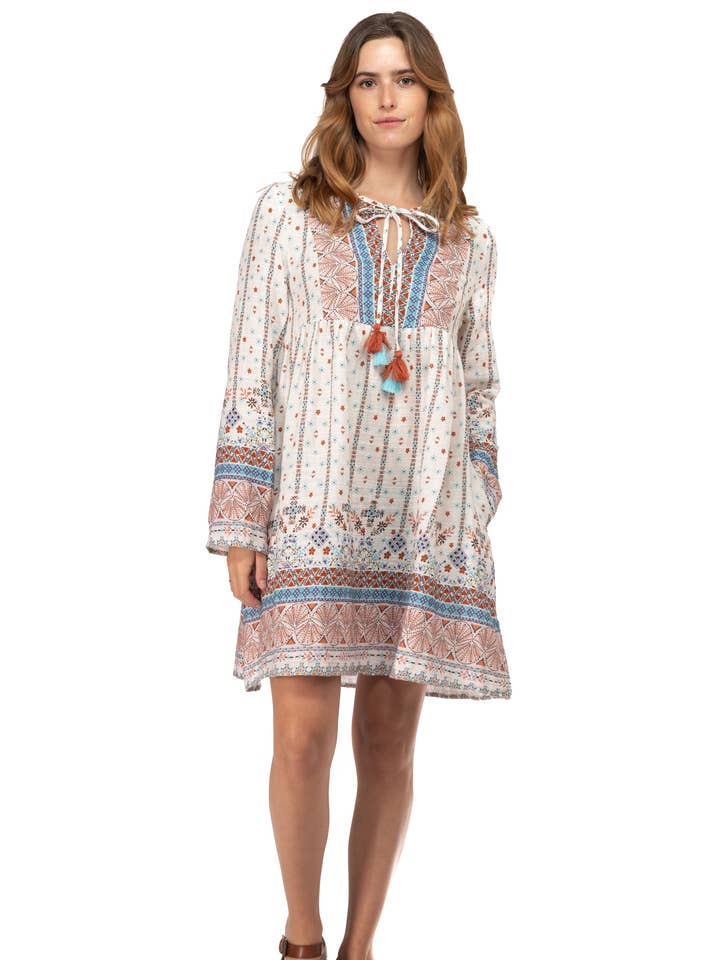 Minivestido de manga larga con estampado bohemio D1002-GT para venta al por mayor de BTFLLIFE LLC