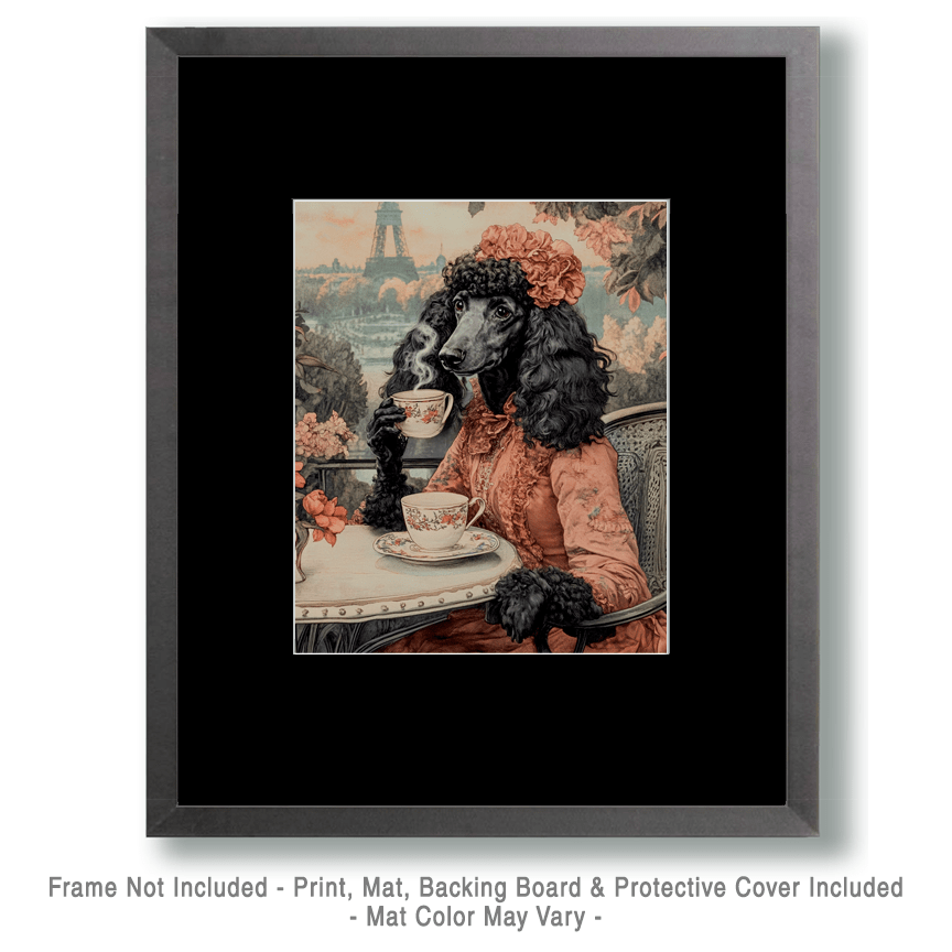 Mowbi - Wholesale Art Print - Fine Lady Poodle at Paris Cafe - Pet Dog Still Life Wall Art Prints – 8″x10″ Artwork for 11″x14″ Frame1